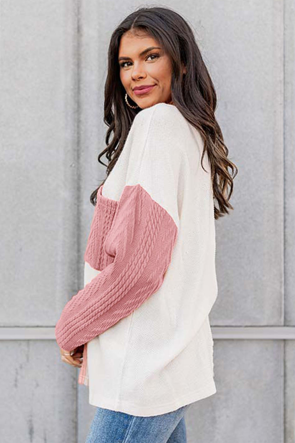 Color Block Cable-Knit Top