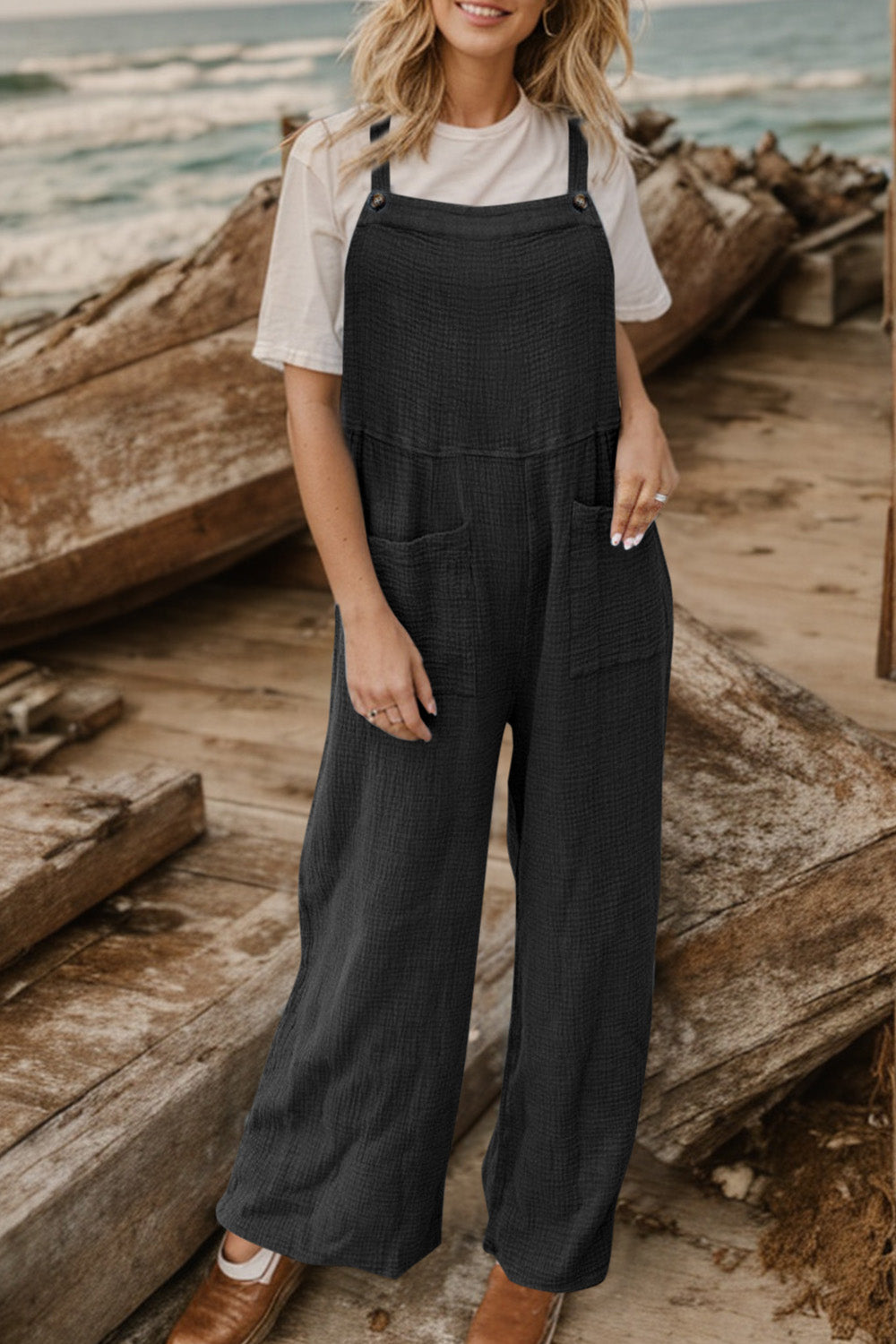 Wide Leg Front Pocket Jumpsuit