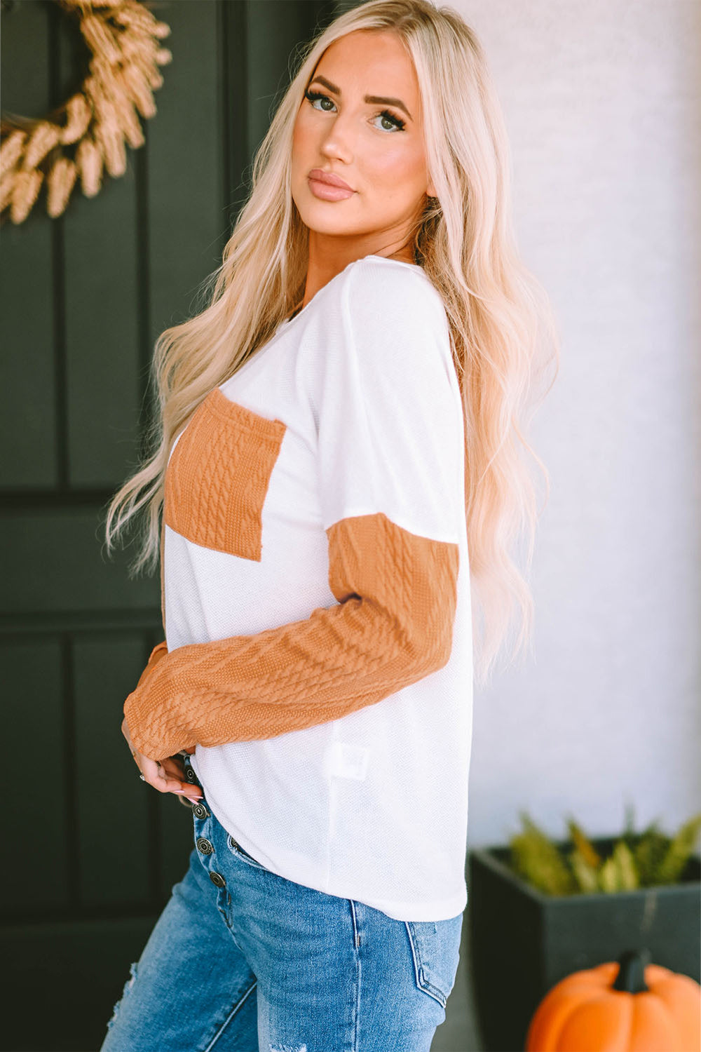 Color Block Cable-Knit Top