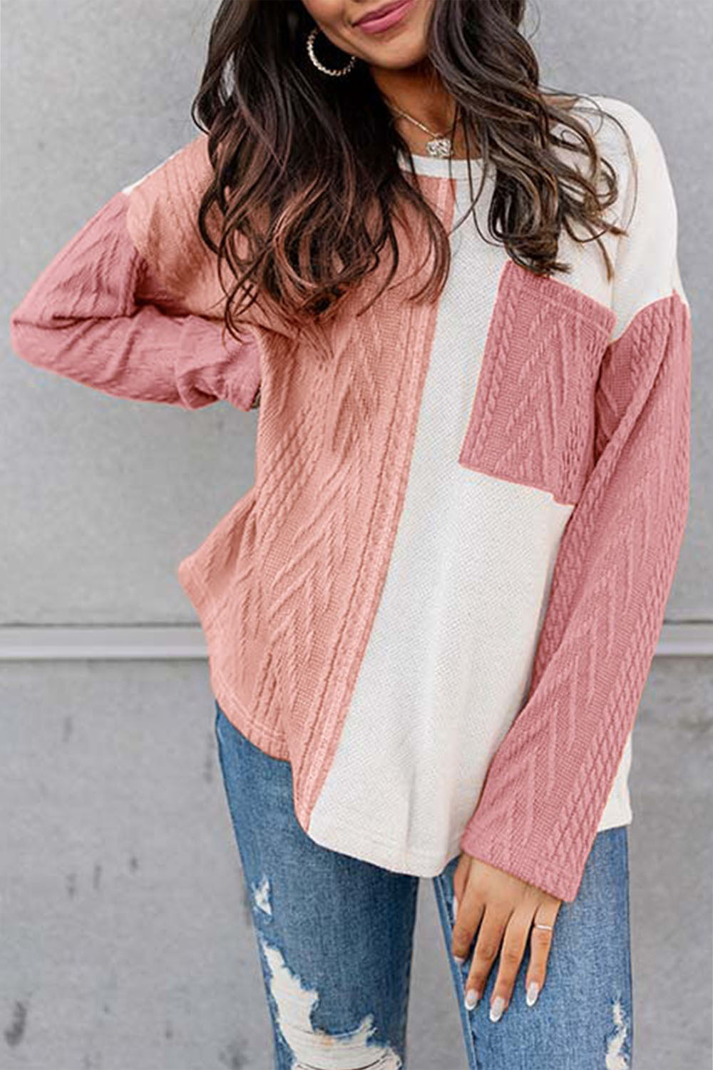 Color Block Cable-Knit Top