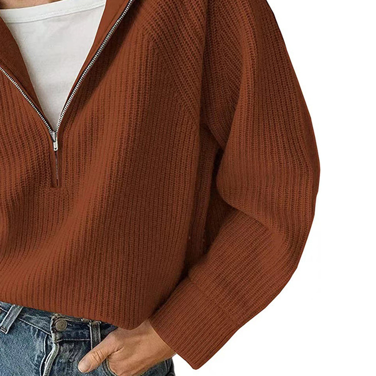 HaIf Zip Long Sleeve Knit Top