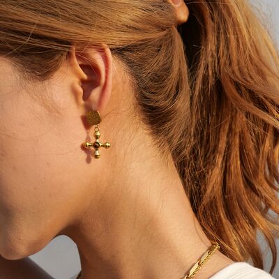 18K Gold-Plated Cross Shape Earrings