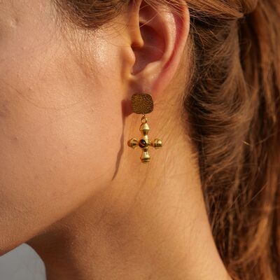 18K Gold-Plated Cross Shape Earrings