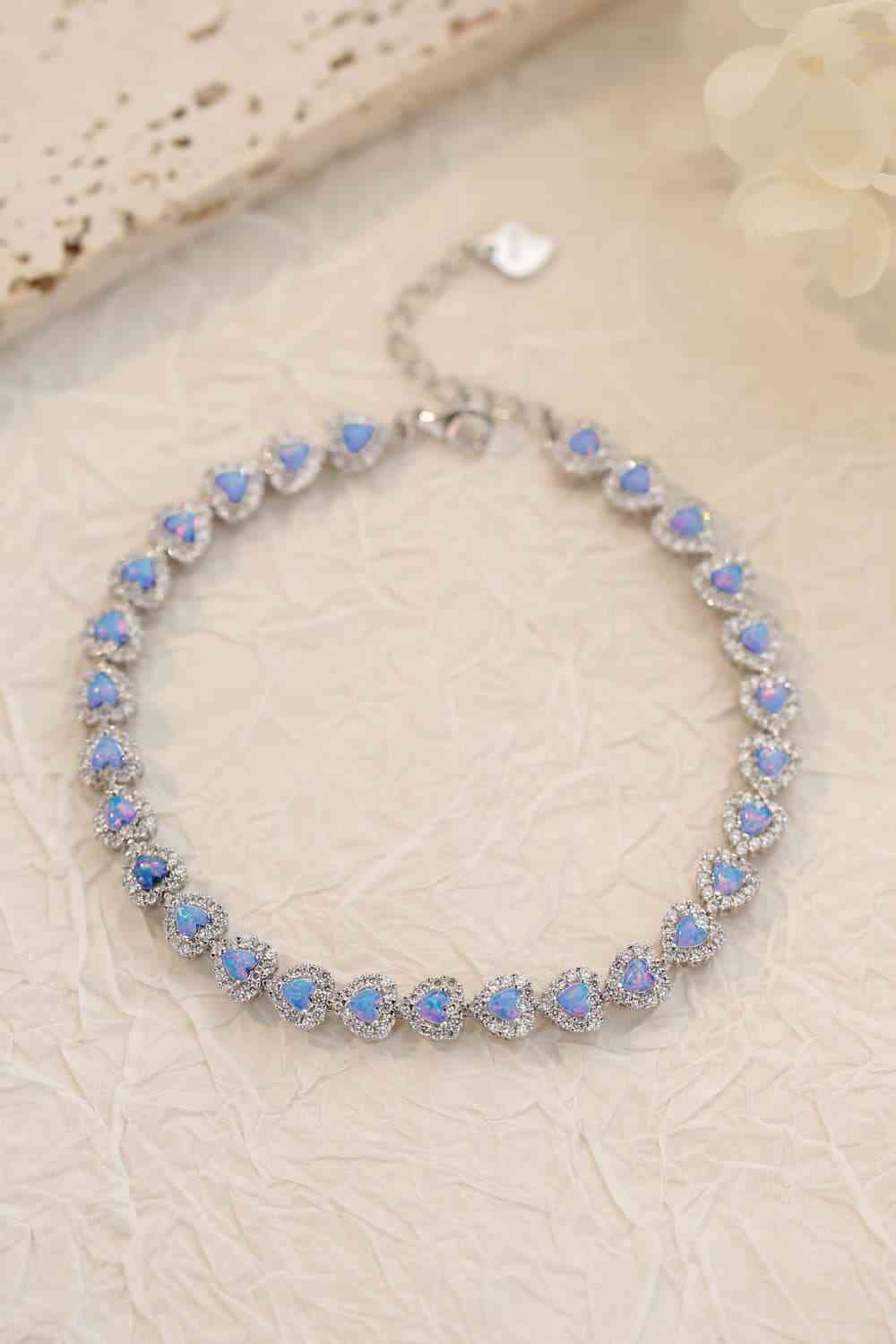 Opal Heart Sterling Silver Bracelet