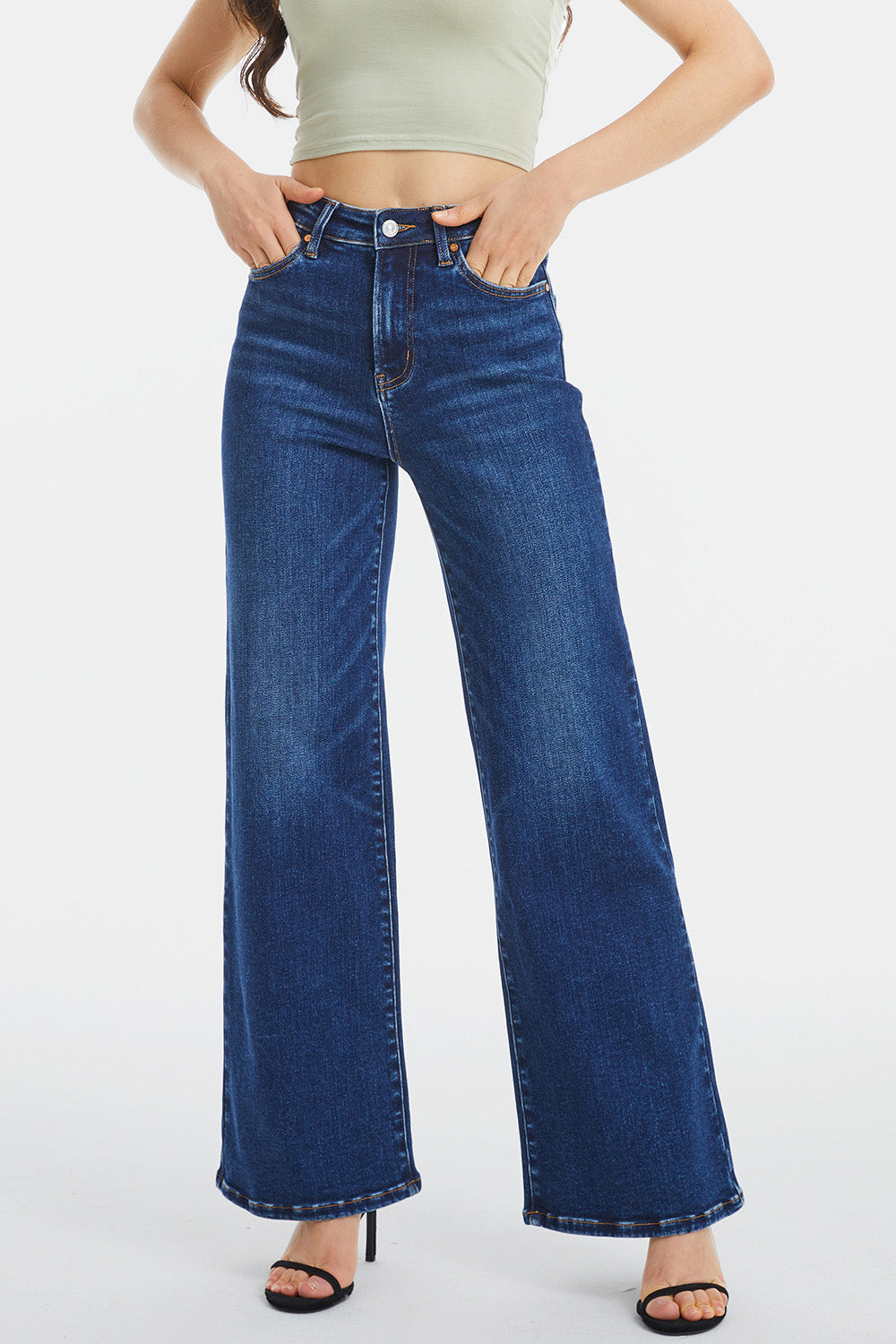 Full Size High Waist Cat's Whisker Wide Leg Jeans