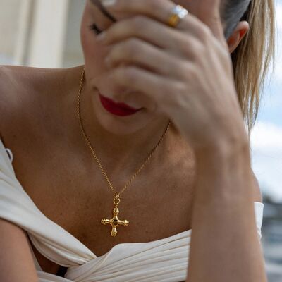 18K Gold-Plated Cross Shape Pendant Necklace