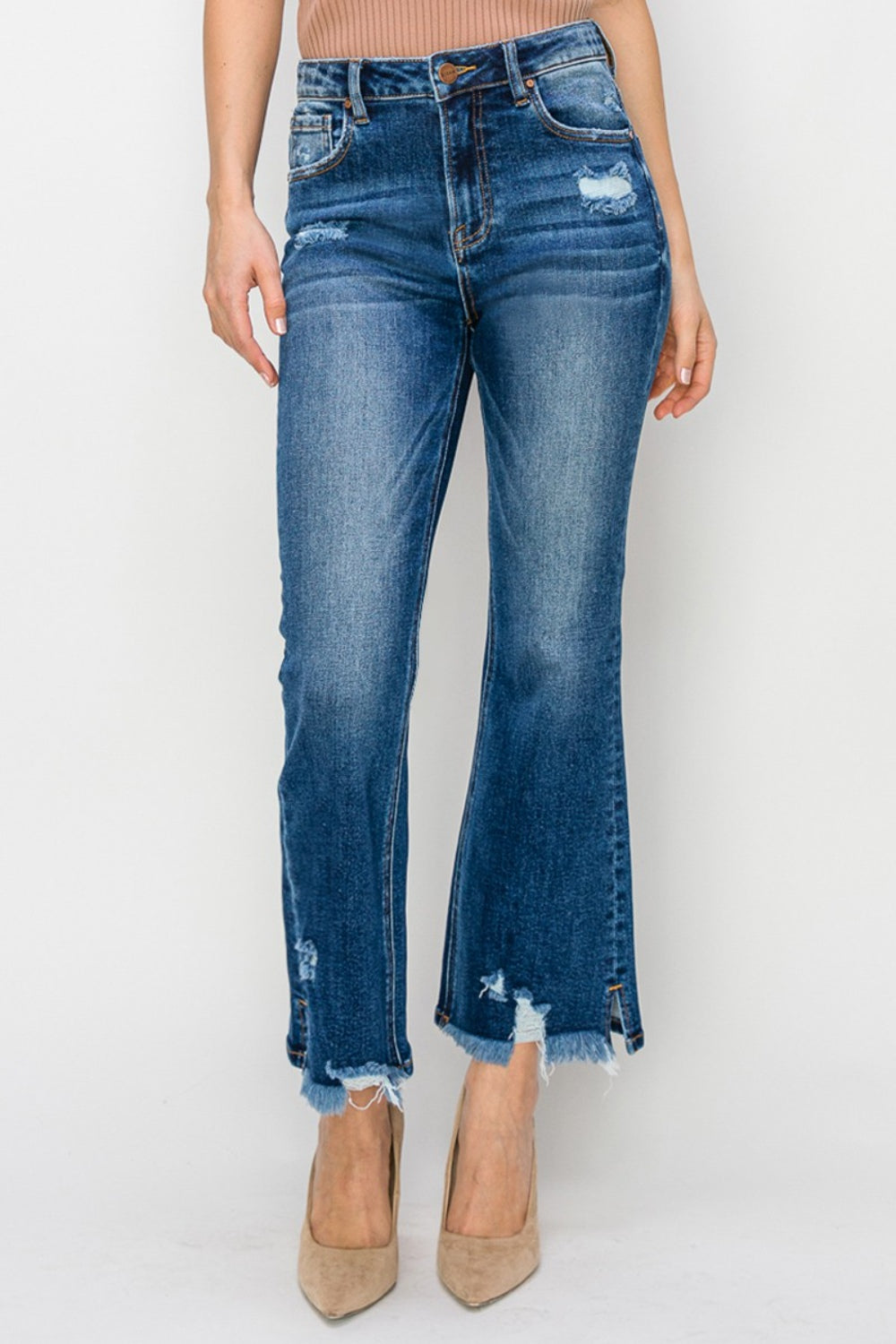 High Waist Raw Hem Flare Jeans