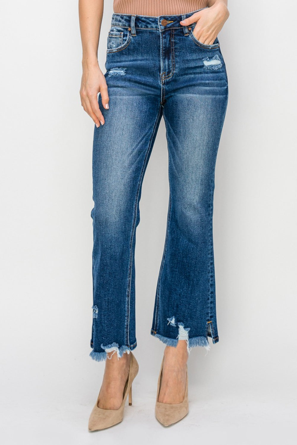 High Waist Raw Hem Flare Jeans