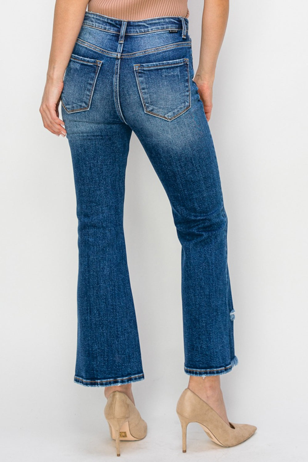 High Waist Raw Hem Flare Jeans