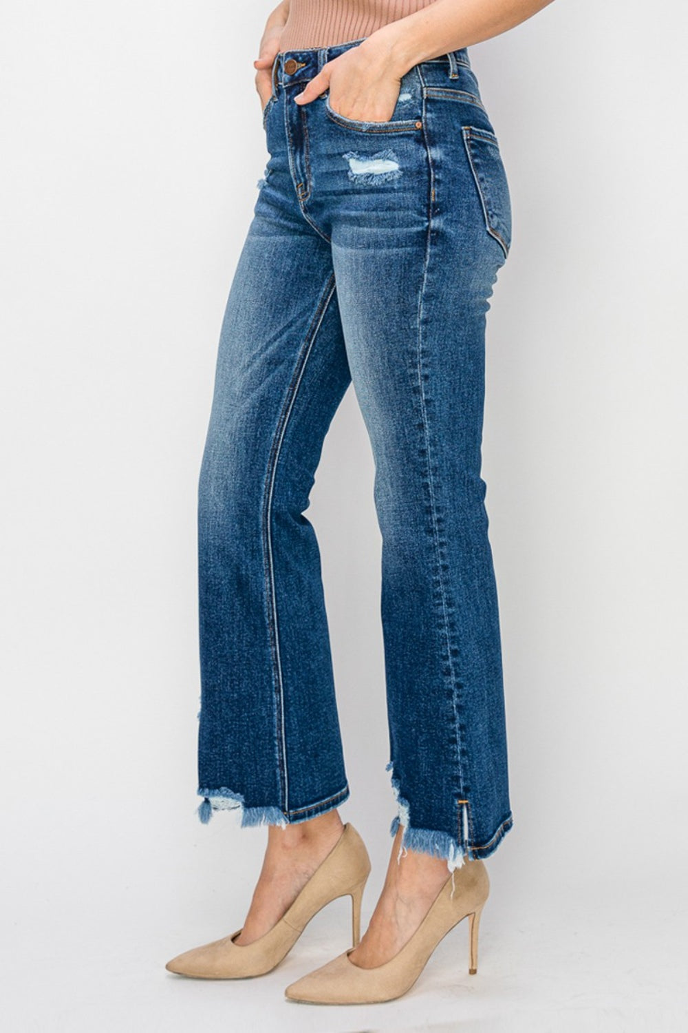 High Waist Raw Hem Flare Jeans