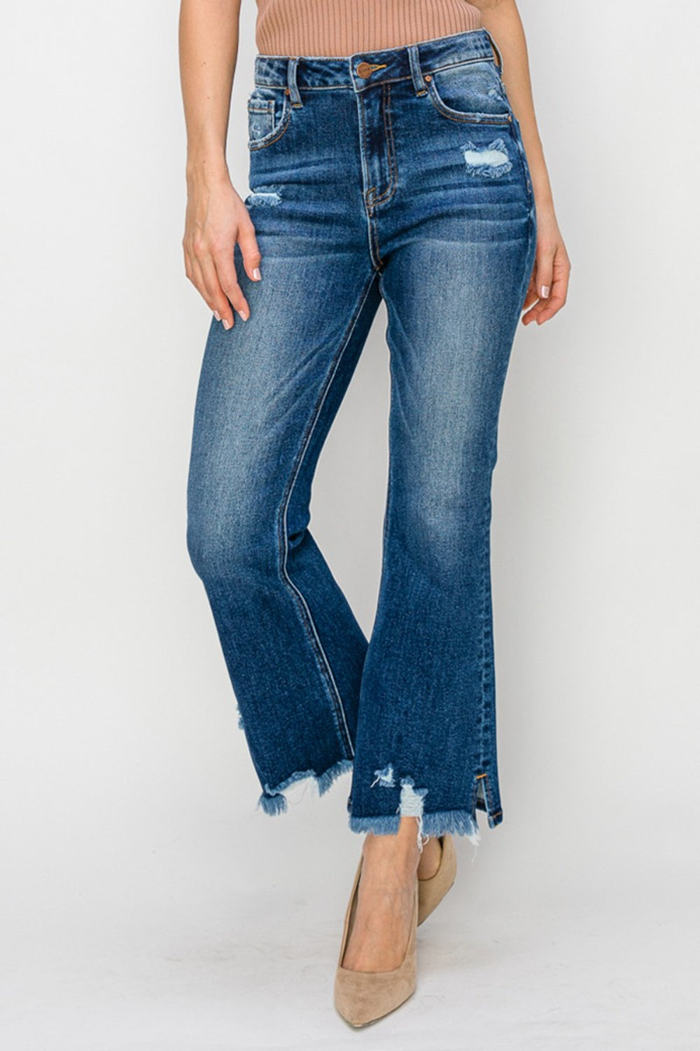 High Waist Raw Hem Flare Jeans