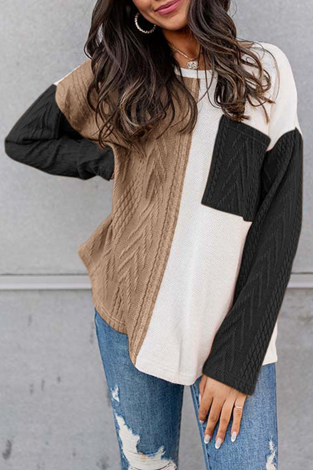 Color Block Cable-Knit Top