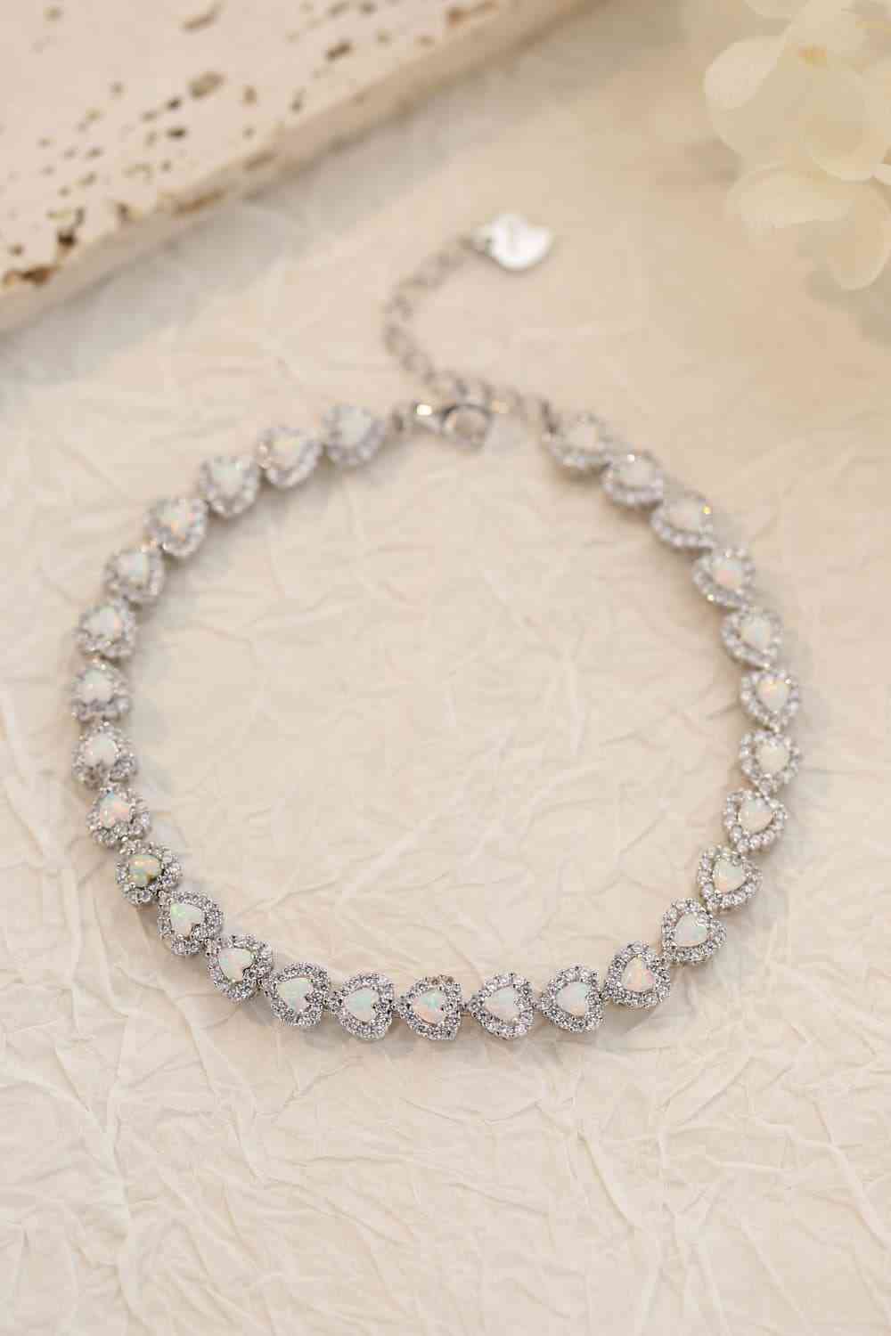 Opal Heart Sterling Silver Bracelet
