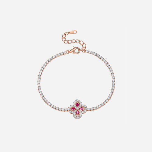 Lab-Grown Ruby 18K rose gold-plated Flower Shape Bracelet