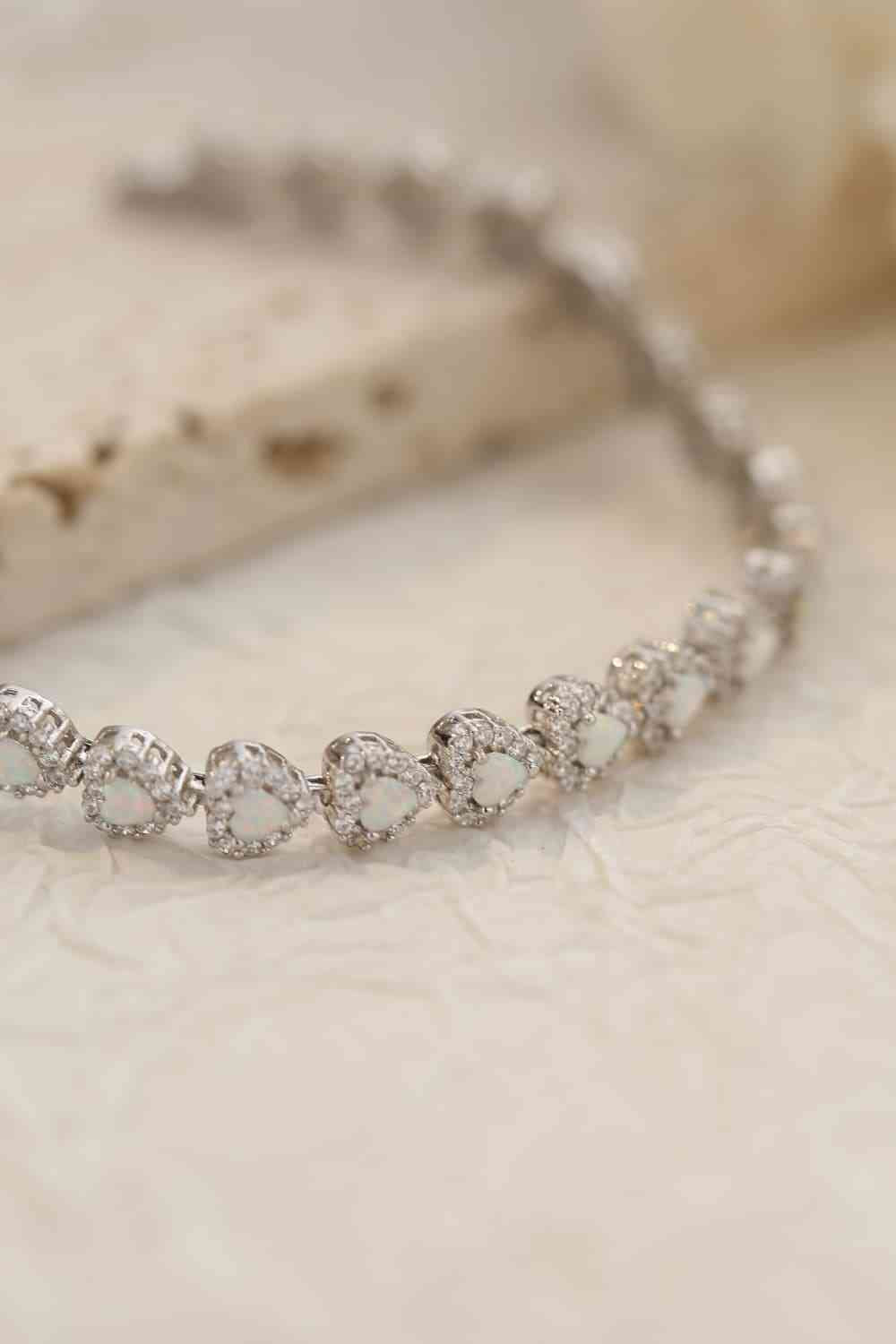 Opal Heart Sterling Silver Bracelet